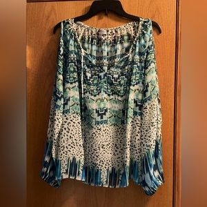 Women’s Jennifer Lopez Cold Shoulder Semi Sheer Long Sleeve Blouse w/Ties.